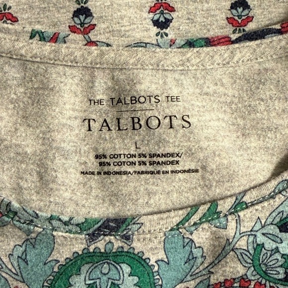 Talbots Tee Large Gray Paisley Medallion Floral Long Sleeve Scoop Neck Top - Picture 4 of 7